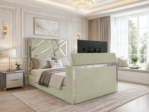 Luxe Silver Panel Storage TV Bed Set with End Lift – 48" Floor Standing Headboard