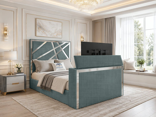 Luxe Silver Panel Storage TV Bed Set with End Lift – 48" Floor Standing Headboard