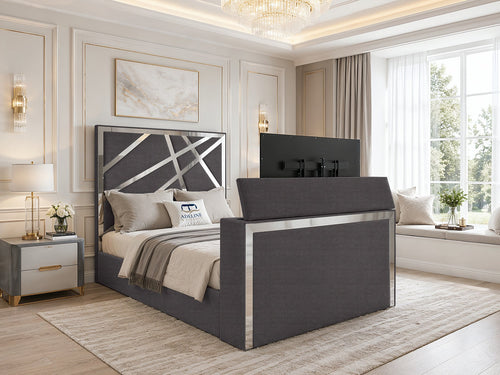 Luxe Silver Panel Storage TV Bed Set with End Lift – 48" Floor Standing Headboard