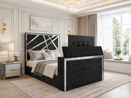 Luxe Silver Panel Storage TV Bed Set with End Lift – 60" Floor Standing Headboard
