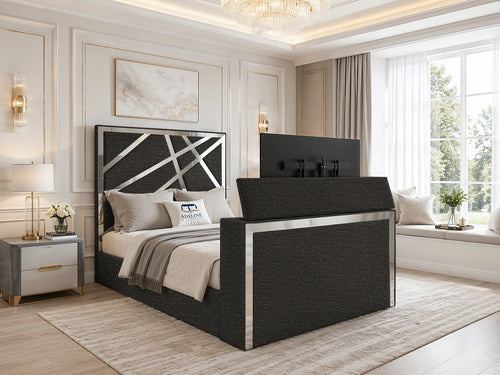 Luxe Silver Panel Storage TV Bed Set with End Lift – 60" Floor Standing Headboard