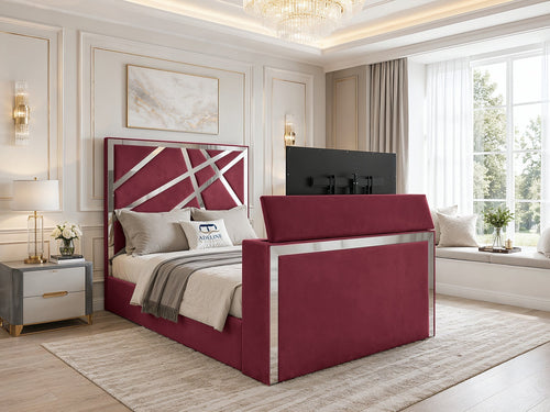 Luxe Silver Panel Storage TV Bed Set with End Lift – 60" Floor Standing Headboard