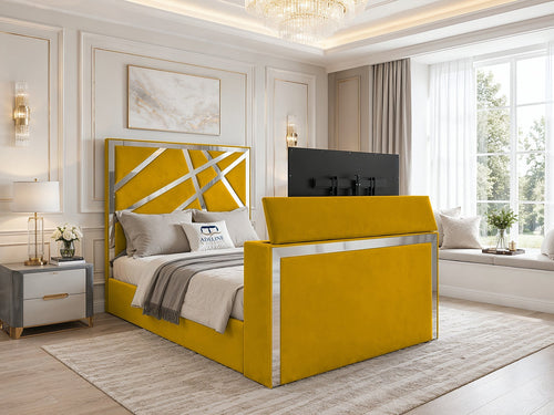 Luxe Silver Panel Storage TV Bed Set with End Lift – 60" Floor Standing Headboard