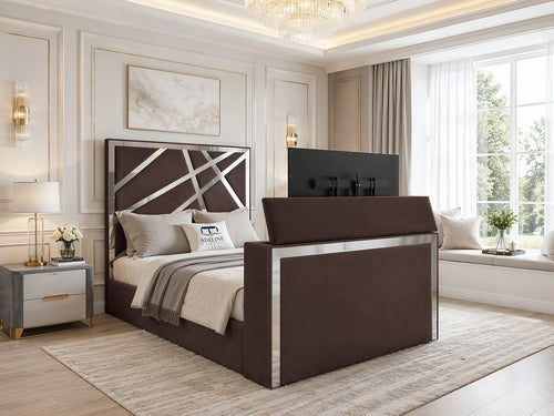 Luxe Silver Panel Storage TV Bed Set with End Lift – 60" Floor Standing Headboard