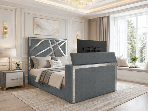 Luxe Silver Panel Storage TV Bed Set with End Lift – 60" Floor Standing Headboard