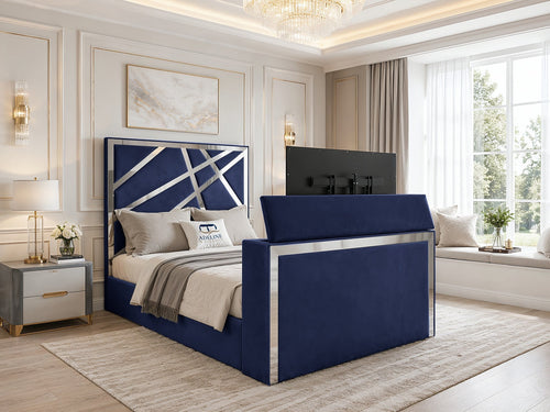 Luxe Silver Panel Storage TV Bed Set with End Lift – 60" Floor Standing Headboard