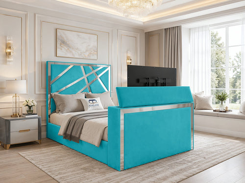 Luxe Silver Panel Storage TV Bed Set with End Lift – 60" Floor Standing Headboard