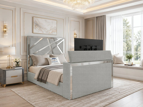 Luxe Silver Panel Storage TV Bed Set with End Lift – 60" Floor Standing Headboard