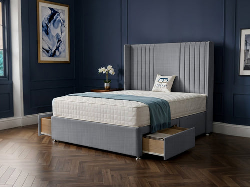 Mayfair Vertical Channel Divan Bed Set with Storage Drawers, Floor Standing Headboard & Footboard