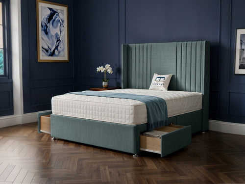 Mayfair Vertical Channel Divan Bed Set with Storage Drawers, Floor Standing Headboard & Footboard