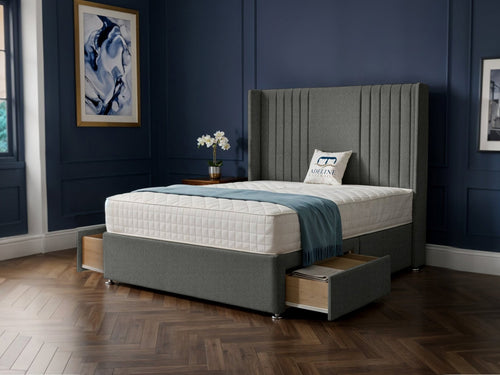Mayfair Vertical Channel Divan Bed Set with Storage Drawers, Floor Standing Headboard & Footboard