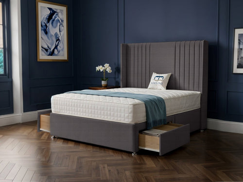 Mayfair Vertical Channel Divan Bed Set with Storage Drawers, Floor Standing Headboard & Footboard