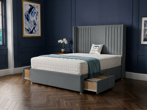 Mayfair Vertical Channel Divan Bed Set with Storage Drawers, Floor Standing Headboard & Footboard