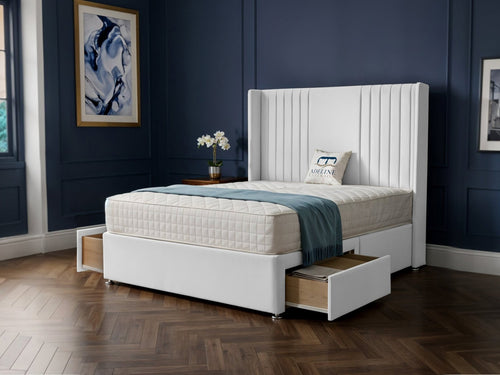 Mayfair Vertical Channel Divan Bed Set with Storage Drawers, Floor Standing Headboard & Footboard