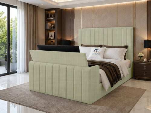 Meridian Wide Vertical Channel Storage TV Bed Set with End Lift – 48" Floor Standing Headboard