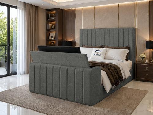 Meridian Wide Vertical Channel Storage TV Bed Set with End Lift – 48" Floor Standing Headboard