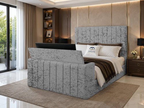 Meridian Wide Vertical Channel Storage TV Bed Set with End Lift – 48" Floor Standing Headboard