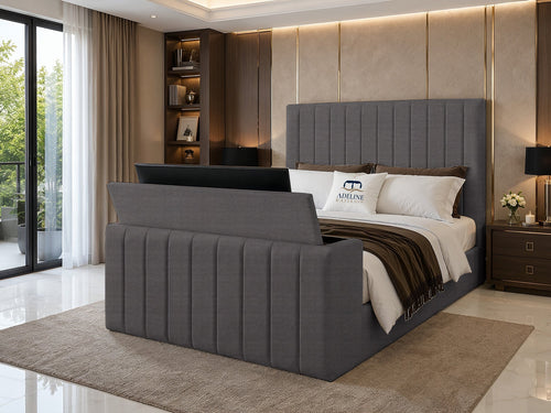 Meridian Wide Vertical Channel Storage TV Bed Set with End Lift – 48" Floor Standing Headboard