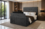 Black Crushed Velvet - Meridian Wide Vertical Channel Storage TV Bed Set with End Lift – 54" Floor Standing Headboard