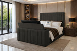 Charcoal Chenille - Meridian Wide Vertical Channel Storage TV Bed Set with End Lift – 54" Floor Standing Headboard