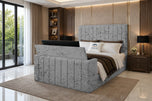 Grey Crushed Velvet - Meridian Wide Vertical Channel Storage TV Bed Set with End Lift – 54" Floor Standing Headboard