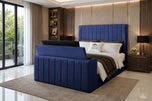 Royal Blue Plush Velvet - Meridian Wide Vertical Channel Storage TV Bed Set with End Lift – 54" Floor Standing Headboard