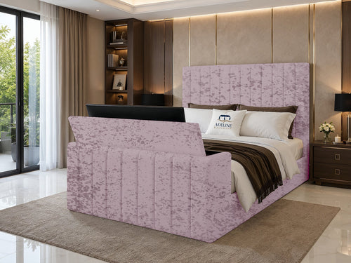 Meridian Wide Vertical Channel Storage TV Bed Set with End Lift – 54" Floor Standing Headboard