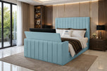 Sky Plush Velvet - Meridian Wide Vertical Channel Storage TV Bed Set with End Lift – 54" Floor Standing Headboard
