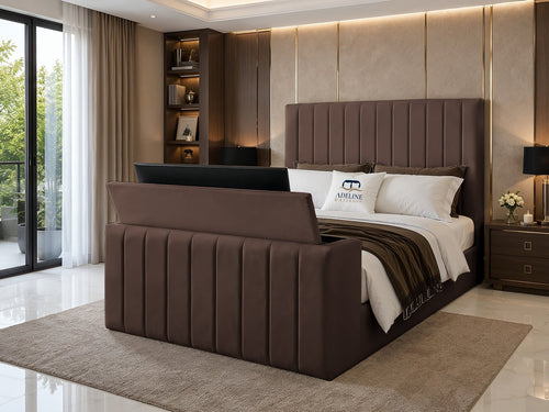 Meridian Wide Vertical Channel Storage TV Bed Set with End Lift – 60" Floor Standing Headboard