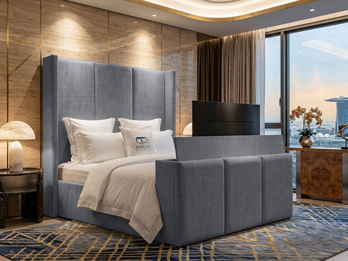 Metropolitan Vertical Panel Storage TV Bed Set with End Lift – 54" Floor Standing Headboard