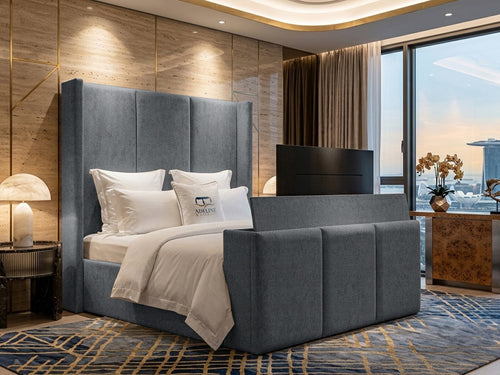 Metropolitan Vertical Panel Storage TV Bed Set with End Lift – 54" Floor Standing Headboard