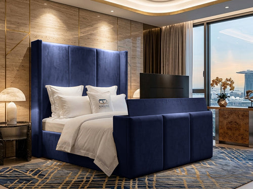 Metropolitan Vertical Panel Storage TV Bed Set with End Lift – 54" Floor Standing Headboard