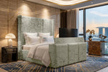 Champagne Crushed Velvet - Metropolitan Vertical Panel Storage TV Bed Set with End Lift – 60" Floor Standing Headboard