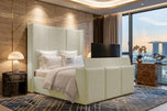 Cream Plush Velvet - Metropolitan Vertical Panel Storage TV Bed Set with End Lift – 60" Floor Standing Headboard