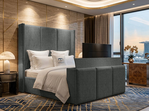 Metropolitan Vertical Panel Storage TV Bed Set with End Lift – 60" Floor Standing Headboard