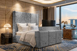 Grey Crushed Velvet - Metropolitan Vertical Panel Storage TV Bed Set with End Lift – 60" Floor Standing Headboard