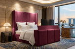Maroon Plush Velvet - Metropolitan Vertical Panel Storage TV Bed Set with End Lift – 60" Floor Standing Headboard