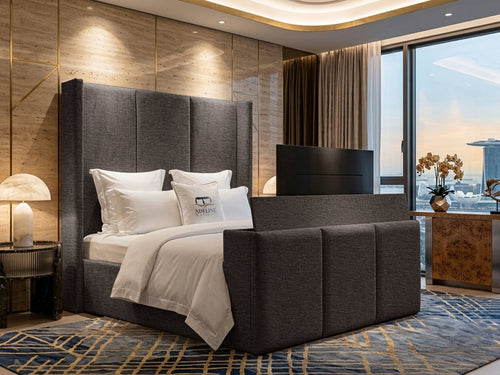 Metropolitan Vertical Panel Storage TV Bed Set with End Lift – 60" Floor Standing Headboard