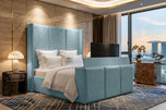 Sky Plush Velvet - Metropolitan Vertical Panel Storage TV Bed Set with End Lift – 60" Floor Standing Headboard