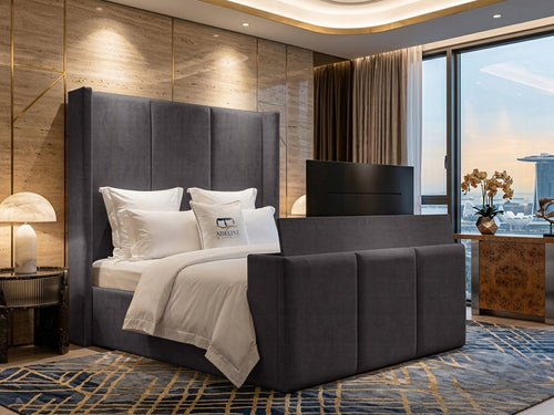 Metropolitan Vertical Panel Storage TV Bed Set with End Lift – 60" Floor Standing Headboard