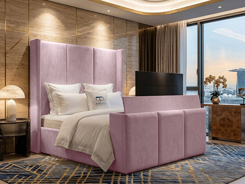 Metropolitan Vertical Panel Storage TV Bed Set with End Lift – 60" Floor Standing Headboard