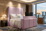 Pink Plush Velvet - Metropolitan Vertical Panel Storage TV Bed Set with End Lift – 60" Floor Standing Headboard