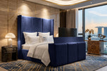 Royal Blue Plush Velvet - Metropolitan Vertical Panel Storage TV Bed Set with End Lift – 60" Floor Standing Headboard