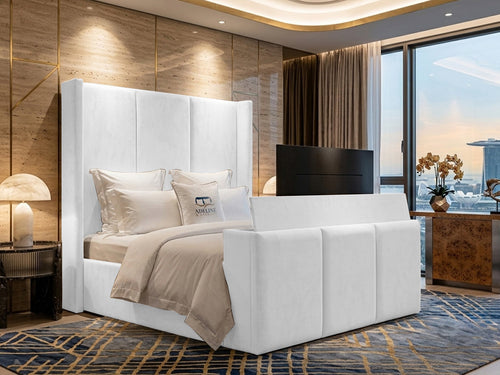 Metropolitan Vertical Panel Storage TV Bed Set with End Lift – 60" Floor Standing Headboard
