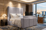 Silver Plush Velvet - Metropolitan Vertical Panel Storage TV Bed Set with End Lift – 60" Floor Standing Headboard