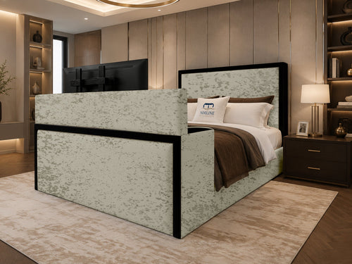 Noir Border Storage TV Bed Set with End Lift – 48" Floor Standing Headboard