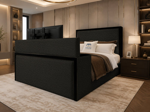 Noir Border Storage TV Bed Set with End Lift – 48" Floor Standing Headboard