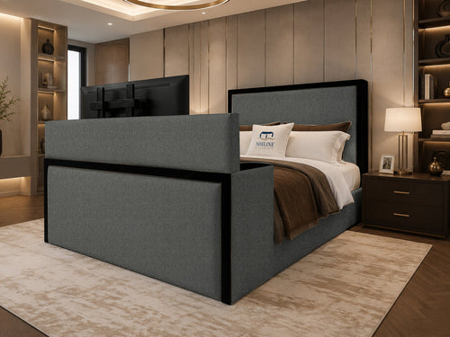 Noir Border Storage TV Bed Set with End Lift – 48" Floor Standing Headboard