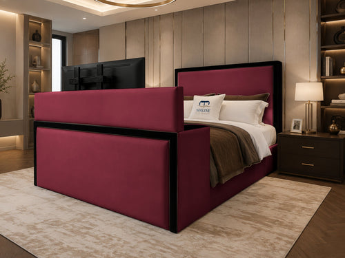 Noir Border Storage TV Bed Set with End Lift – 48" Floor Standing Headboard