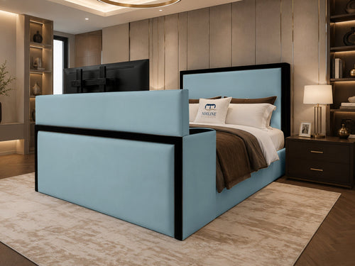Noir Border Storage TV Bed Set with End Lift – 48" Floor Standing Headboard